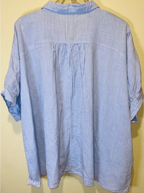 Umgee USA 2XL Blue White Striped Button Up Shirt Women Plus Boho Coastal Top - Picture 8 of 8